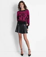 Dkny Women's Logo-Transfer Ribbed Crewneck Sweater