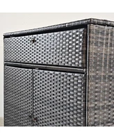 Rattan Wicker Freestanding Cabinet: Pool Toy & Towel Storage