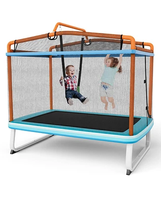 Sugift 6 Feet Rectangle Trampoline with Swing Horizontal Bar and Safety Net