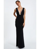 Quiz Women's Scuba Crepe Diamante Trim Fishtail Maxi Dress