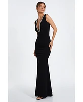 Quiz Women's Scuba Crepe Diamante Trim Fishtail Maxi Dress