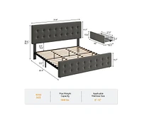 gaomon Queen Bed Frame with 4 Storage Drawers and Headboard, Velvet Upholstered Platform Wooden Slats Support, Button Tufted Desig