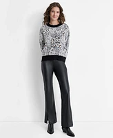 Dkny Women's Faux-Fur Animal-Print Crewneck Sweater