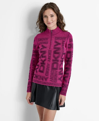 Dkny Women's Quarter-Zip Embossed Sweater