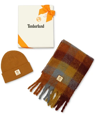 Timberland Logo Detail Multi-Check Scarf & Beanie Boxed Gift Set