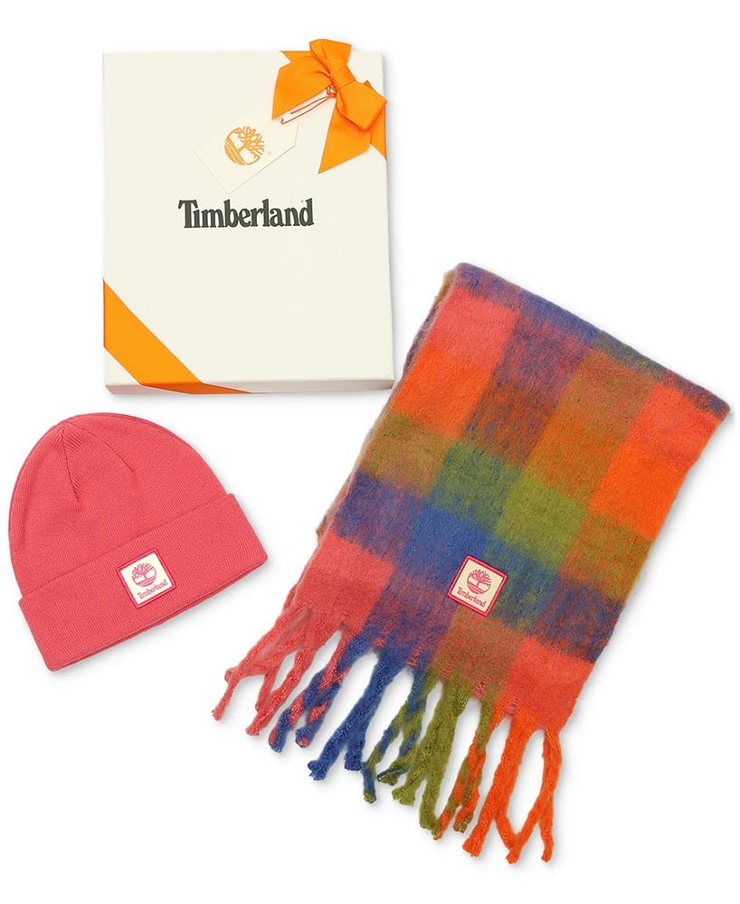 Timberland Logo Detail Multi-Check Scarf & Beanie Set