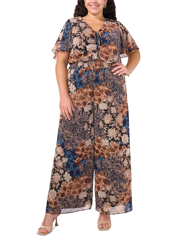 Msk Women's Floral-Print Smocked Jumpsuit