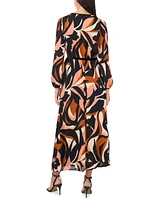 Msk Petite Printed Faux-Wrap Long-Sleeve Maxi Dress