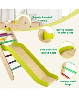 Sugift 2-in-1 Wooden Triangle Climber Set with Gradient Adjustable Slide