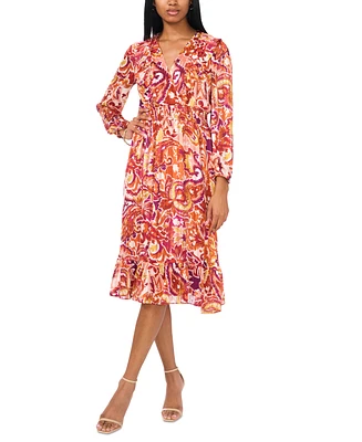 Msk Petite Printed Ruffled Smocked Midi Dress