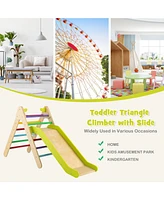 Sugift 2-in-1 Wooden Triangle Climber Set with Gradient Adjustable Slide