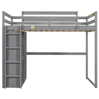 Streamdale Furniture Gray Wooden Full Loft Bed with Wardrobe and Led Light