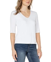 Liverpool Los Angeles Women's V-Neck Elbow-Sleeve Knit Top