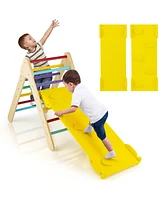 Sugift 3-in-1 Wooden Climbing Triangle Set Triangle Climber with Ramp