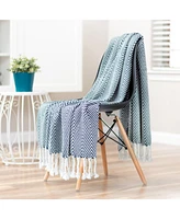 Chanasya Premium Chevron Super Soft Acrylic Throw Blanket With Tassels Cozy Lightweight Fluffy Woven for Bed Sofa Chair Couch Living Room