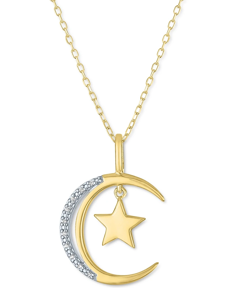 Diamond Accent Moon & Star Pendant Necklace in 14k Gold-Plated Sterling Silver, 16" + 2" extender