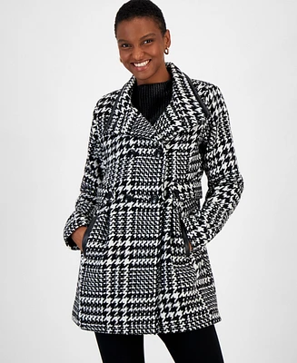 Bcx Juniors' Houndstooth Double-Breasted Belted Coat