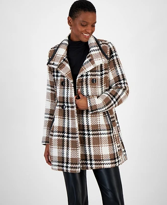 Bcx Juniors' Houndstooth Double-Breasted Belted Coat