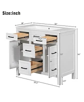 36" Bathroom Vanity Cabinet with Resin Integrated Sink - 4 Drawers, 2 Doors