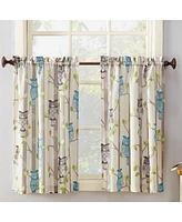 No. 918 Hoot Owl Print Semi-Sheer Rod Pocket Kitchen Curtain Tier Pair