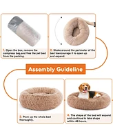 Anti-Slip Round Fluffy Plush Faux Fur Cat Bed, Small Brown