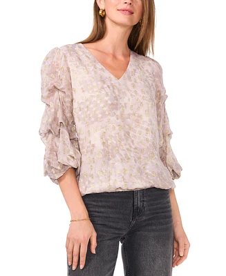 Vince Camuto Women's Printed V-Neck Lantern-Sleeve Top