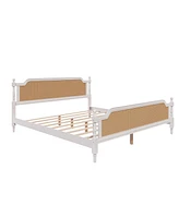 Streamdale Furniture Traditional Style Rattan King Size Bed Frame,No Box Spring Needed,Antique White