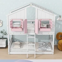 Twin Loft House Bunk Bed with Roof and Accessories