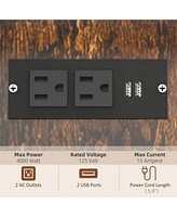 Industrial Printer Stand with Usb Charging Ports, Rustic Brown