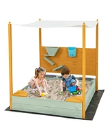 Vebreda Kids Sandbox with Sand Wall w/ Removable Canopy for Kids 3-8 Years Old