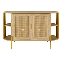 Elegant Curved Dining Cabinet with Woven Rattan Doors (Black)