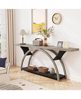 Tribesigns 70.87" Console Table with Storage Shelf, Narrow Long Sofa Behind Couch Table, 2-Tier Rustic Entryway Half Moon Frame for H