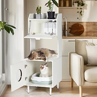 Streamdale Furniture White Wooden Cat Litter Enclosure with Shelves and Doors