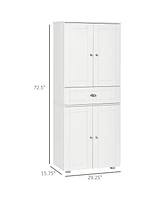 Freestanding Kitchen Pantry with Double Doors and Center Drawer