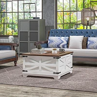 Coffee Table with Flip Top Hidden Storage, Square Center Table White