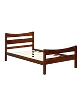 Gymax Twin Size Platform Bed Frame Foundation w/Headboard &Wood Slat Support Walnut