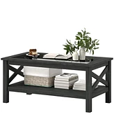 Homcom Coffee Table with Wood Frame for Living Room