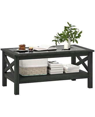 Homcom Table with Wood Frame for Living Room,