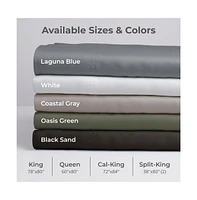 Cariloha Retreat 4-Piece Sateen Sheet Set | White | Cal King | Lyocell Material | Breathable, Corner Straps, Extra soft & Cooling