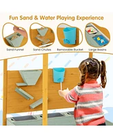 Costway Kids Sandbox with Sand Wall Detachable Canopy Bottom Liner Water Bucket Outdoor