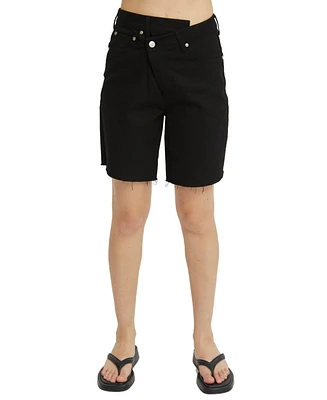 Crescent Women's Leeor Asymmetric Waist Denim Bermuda Shorts