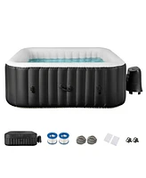 Skonyon Rectangular Blowup Pool Hottub with 130 Air Jets for 4-6 Person-Black