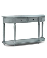 Sugift 52 Inch Retro Console Table with 2 Drawers and Open Shelf Entryway Sofa Table-Blue