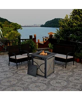 Sugift 25 Inch 40000 Btu Propane Fire Pit Table with Lid and Fire Glass