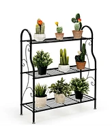 Sugift 3-Tier Scrollwork Designed Metal Plant Stand-Black