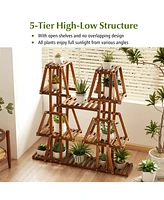 Sugift 5-Tier 10 Potted Wood Plant Stand for Multiple Plants