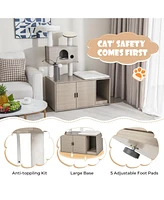 Sugift 2-in-1 Modern Cat Tower with Litter Box Enclosure for Indoor Cars-Gray