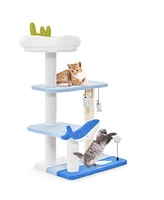 Sugift 3-level Cat Tower with Sisal Covered Scratching Posts-Blue