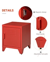 Streamdale Furniture Red Locker-Style Side Table with Adjustable Shelf