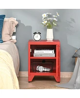 Streamdale Furniture Red Locker-Style Side Table with Adjustable Shelf